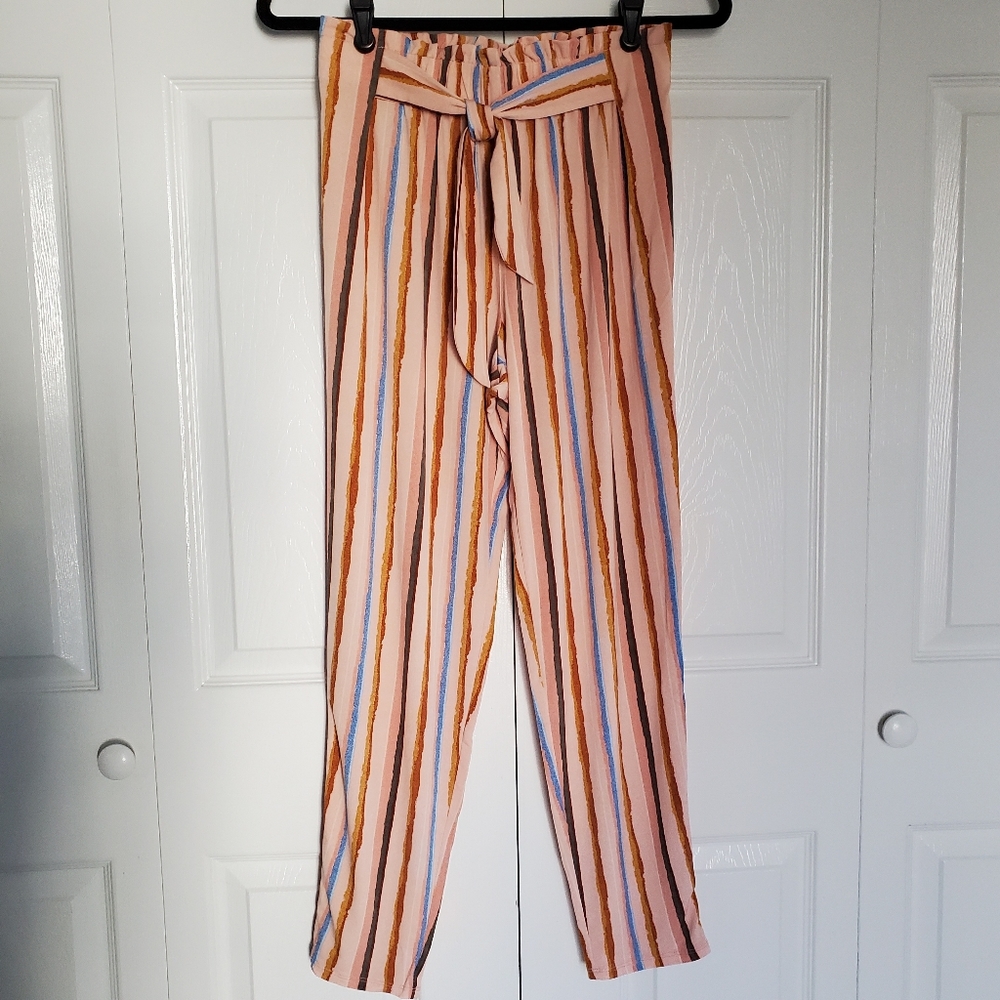 NEW BCBGeneration Stripe Paperbag Waist Pants - Picture 2 of 11